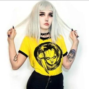 Yellow Graphic Crop Top with Black Trim